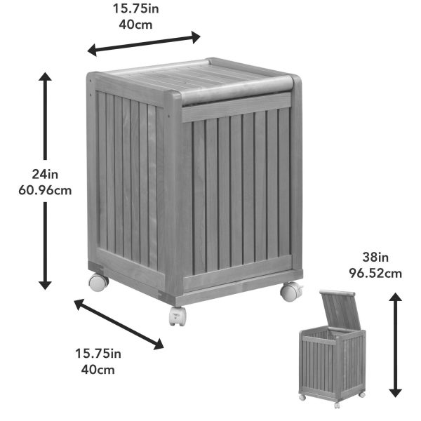 Espresso Solid Wood Rolling Laundry Hamper with Lid - Image 3