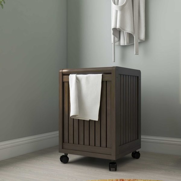 Espresso Solid Wood Rolling Laundry Hamper with Lid - Image 5
