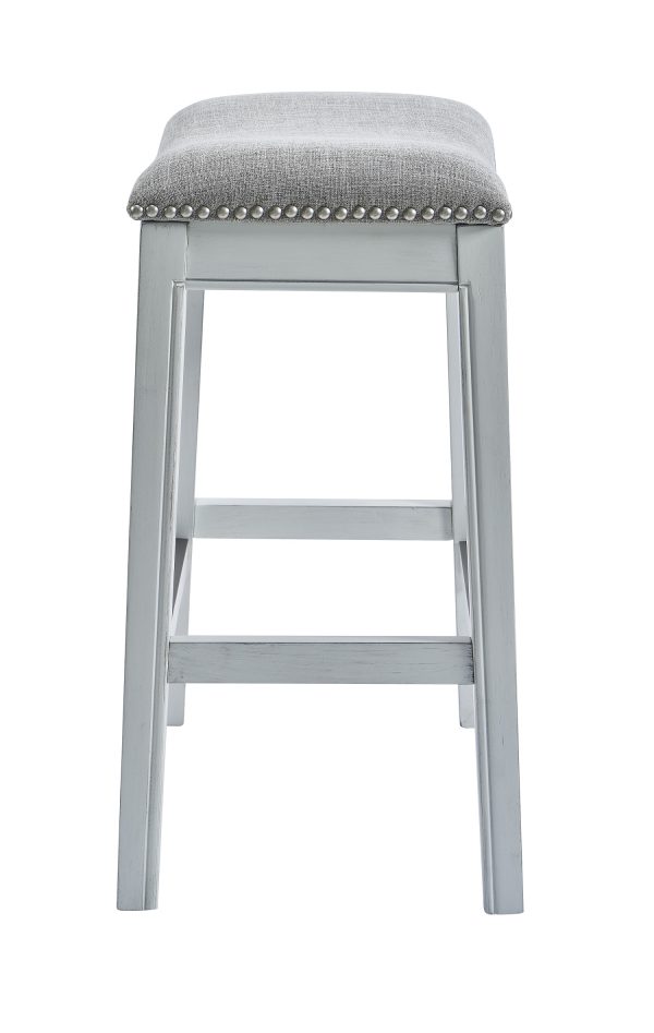 Counter Height Saddle Style Counter Stool with Grey Fabric and Nail head Trim - Image 2