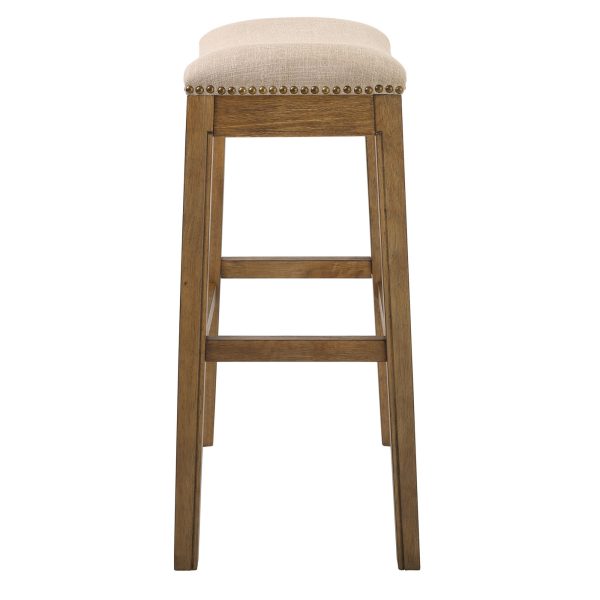 Bar Height Saddle Style Counter Stool with Cream Fabric and Nail head Trim - Image 2
