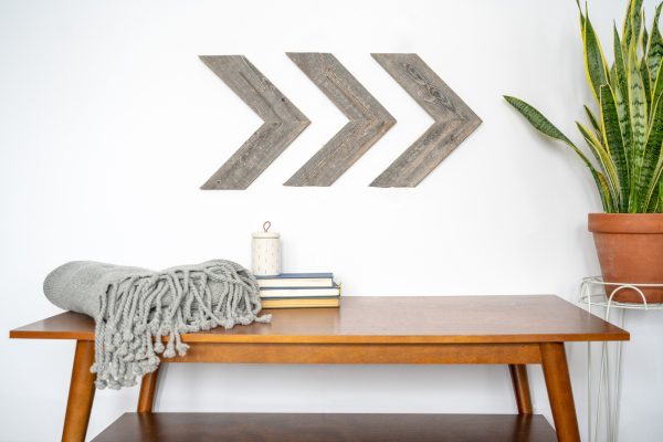 Set of 3 Rustic Weathered Grey Wood Chevron Arrow - Image 2