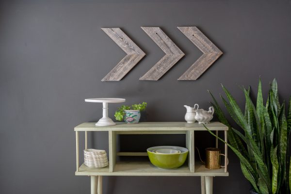 Set of 3 Rustic Weathered Grey Wood Chevron Arrow - Image 4