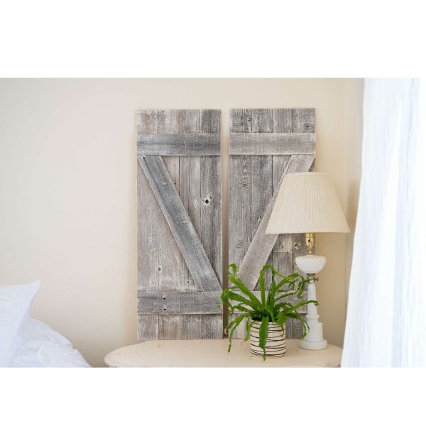 Set of Two Rustic Weathered Grey Wood Decorative Window Shutters - Image 5