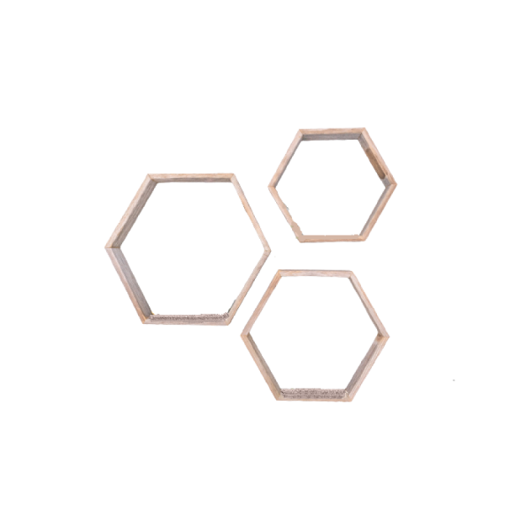 Set of 3 Hexagon Rustic Natural Weathered Grey Wood Open Box Shelve - Image 5