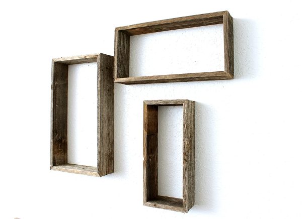 Rustic Farmhouse Set of 3 Rectangle Shadow Box Shelves - Image 2