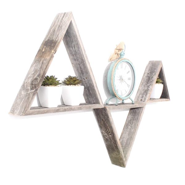 Set of 3 Triangle Rustic Natural Weathered Grey Wood Open Box Shelve - Image 2