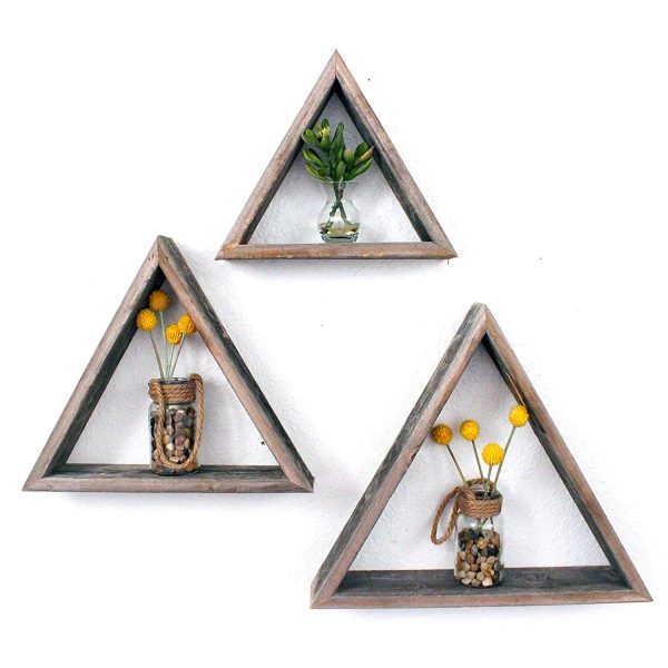Set of 3 Triangle Rustic Natural Weathered Grey Wood Open Box Shelve - Image 3