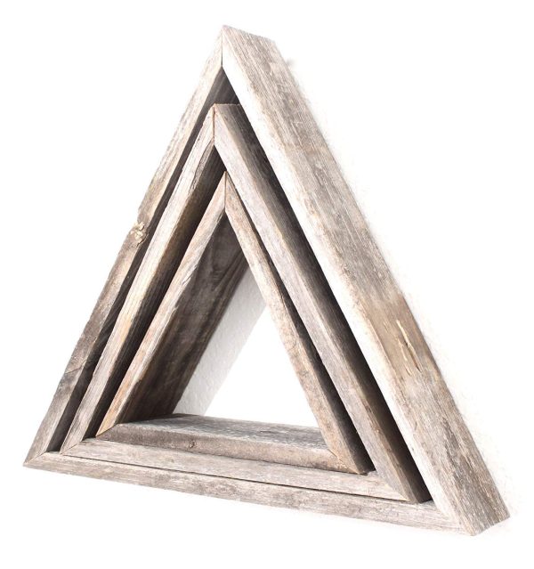 Set of 3 Triangle Rustic Natural Weathered Grey Wood Open Box Shelve - Image 4