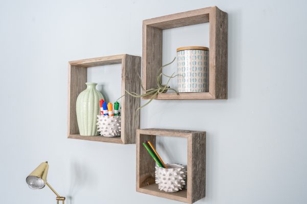 Rustic Farmhouse Set of 3 Square Shadow Box Shelves - Image 2