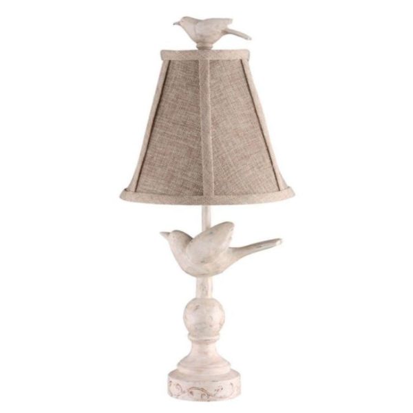 15" Neutral And Blue-green Standard Table Lamp With Tan Shade