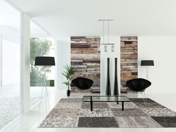 3' x 5' Black White and Grey Patchwork Design Area Rug - Image 3