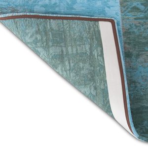 2.5' x 5' Azur Light Blue Dark Blue and Red Patchwork Design Area Rug