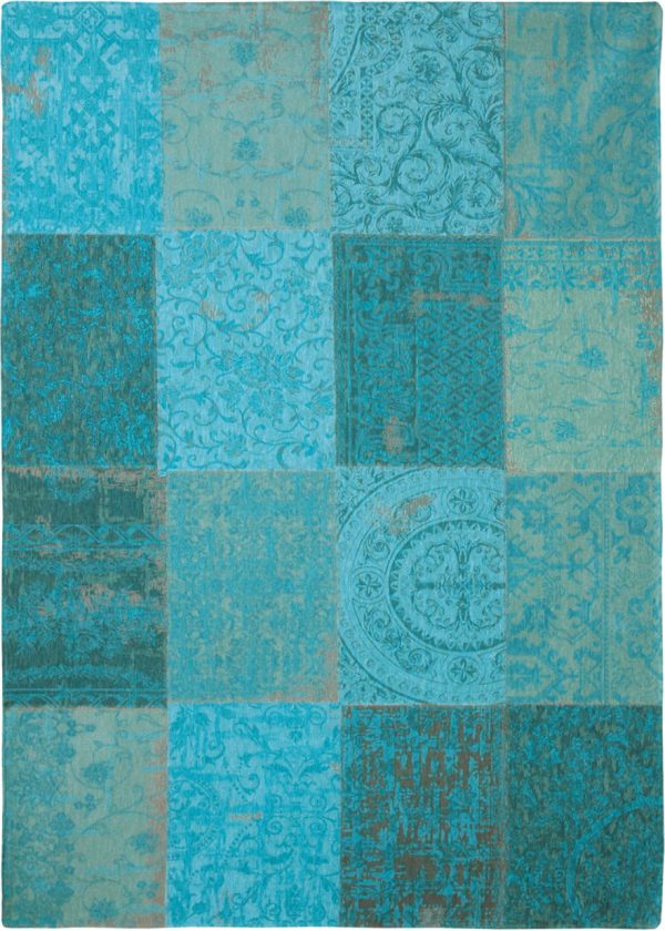 2.5' x 5' Azur Light Blue Dark Blue and Red Patchwork Design Area Rug - Image 2