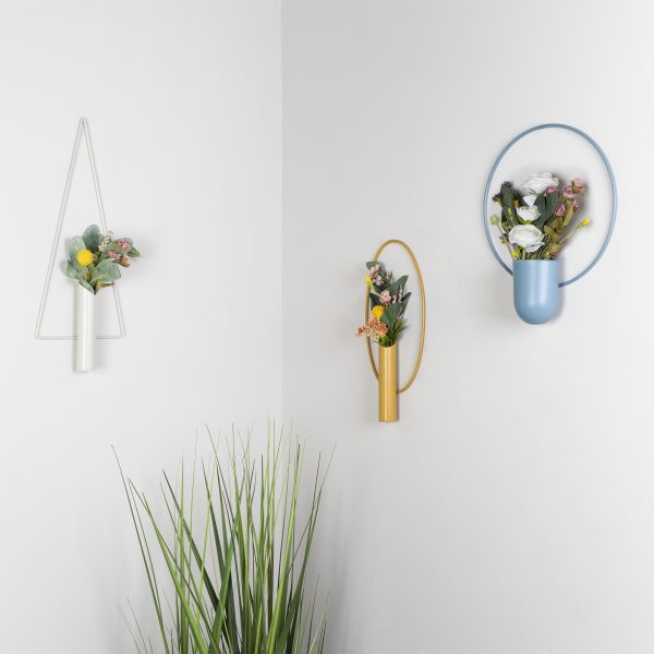 Blue Metal Round Planter Wall Decor - Image 2