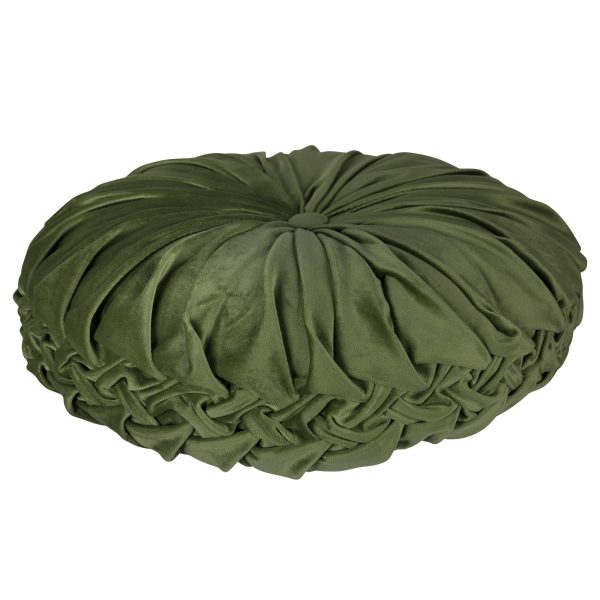 Green Round Tufted Velvet Pillow - Image 3