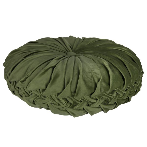 Green Round Tufted Velvet Pillow - Image 2