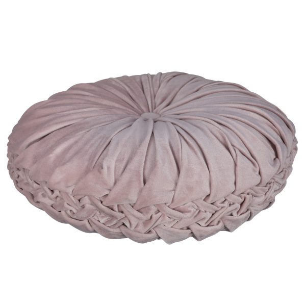 Light Pink Round Tufted Velvet Pillow - Image 3