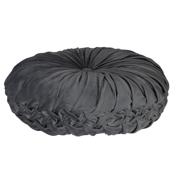 Grey Round Tufted Velvet Pillow - Image 2