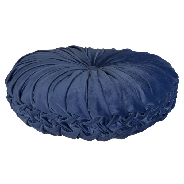 Blue Round Tufted Velvet Pillow - Image 3