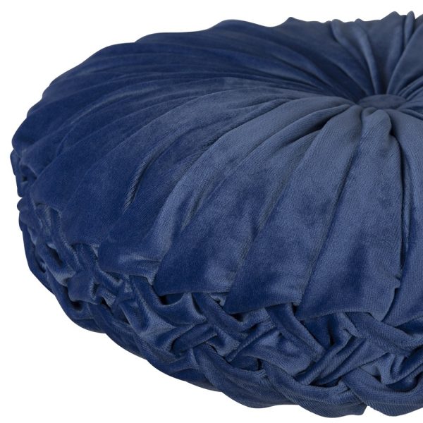 Blue Round Tufted Velvet Pillow - Image 4