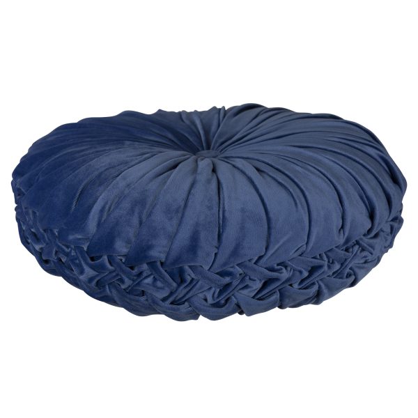 Blue Round Tufted Velvet Pillow - Image 2