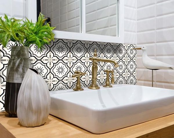 5" X 5" Black and White Mosaic Peel and Stick Removable Tiles - Image 2