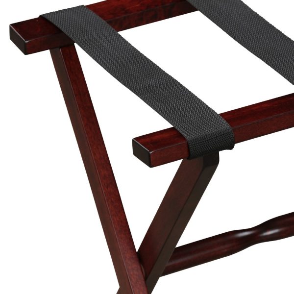 Hotel Cherry Mahogany Folding Luggage Rack with Black Straps - Image 2