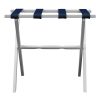 Hotel White Finish Wood Folding Luggage Rack with Navy Straps - Image 4
