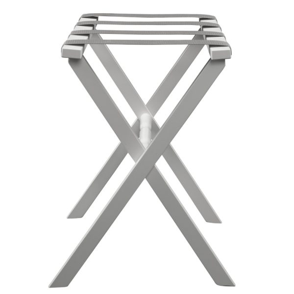 Hotel White Finish Wood Folding Luggage Rack with Gray Straps - Image 3