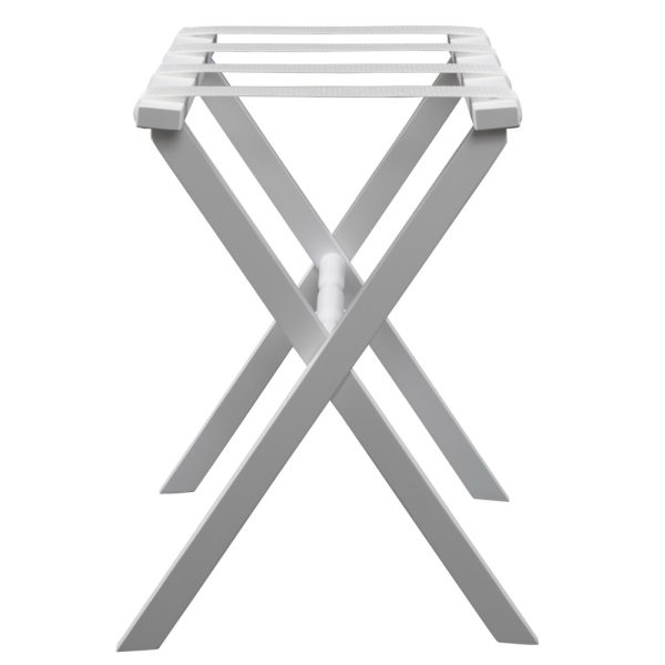 Hotel White Finish Wood Folding Luggage Rack with White Straps - Image 3