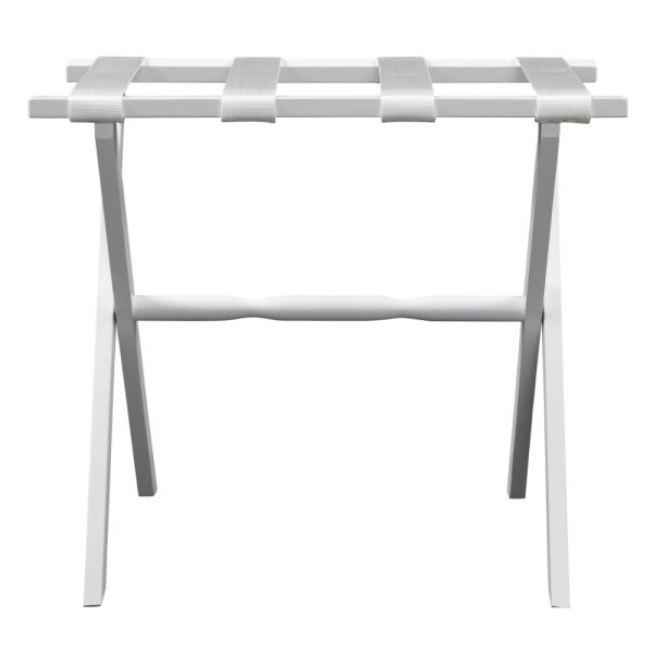 Hotel White Finish Wood Folding Luggage Rack with White Straps - Image 4
