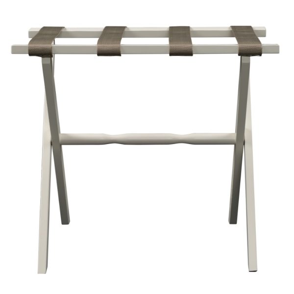 Hotel Ivory Finish Wood Folding Luggage Rack with Tan Straps - Image 4