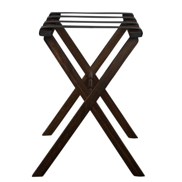 Hotel Dark Walnut Finish Wood Folding Luggage Rack with Black Straps - Image 3