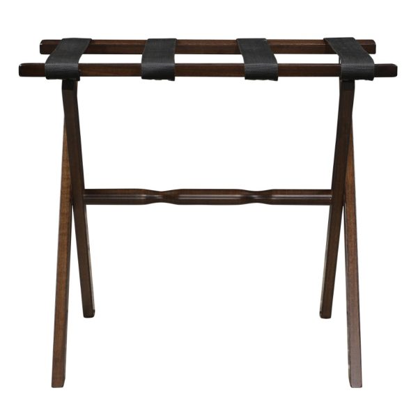 Hotel Dark Walnut Finish Wood Folding Luggage Rack with Black Straps - Image 4