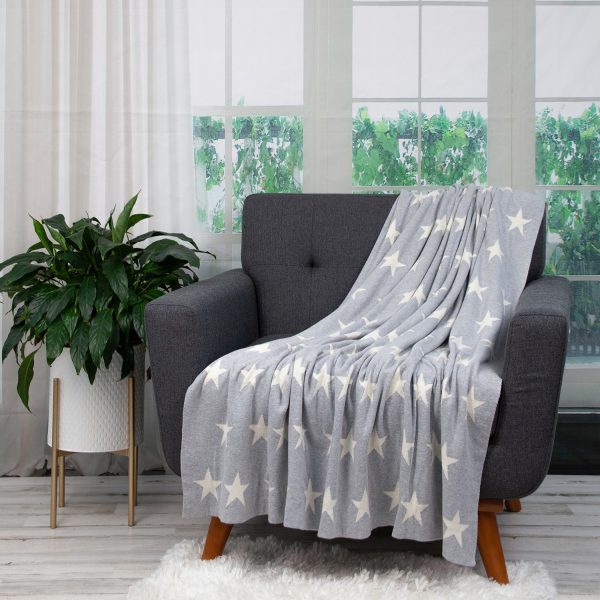Gray and White Stars Knitted Throw Blanket - Image 5