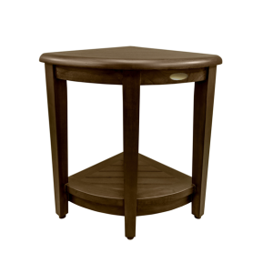 Curvilinear Dark Brown Teak 18" Corner Shower Bench with Shelf