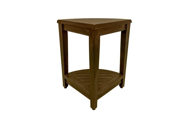 Curvilinear Dark Brown Teak 18" Corner Shower Bench with Shelf - Image 2