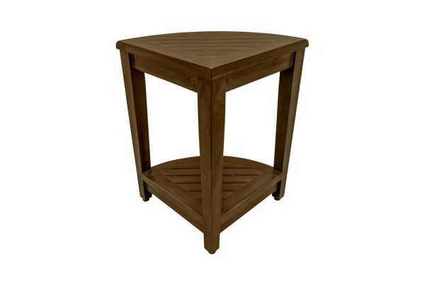 Curvilinear Dark Brown Teak 18" Corner Shower Bench with Shelf - Image 3