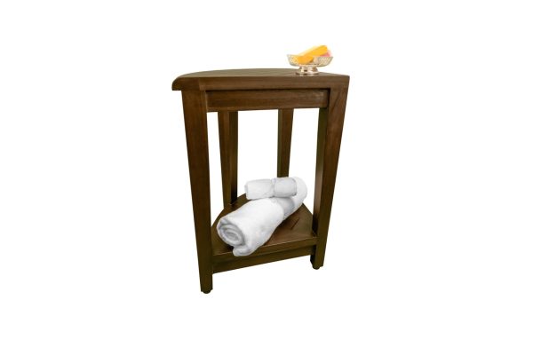 Curvilinear Dark Brown Teak 18" Corner Shower Bench with Shelf - Image 4