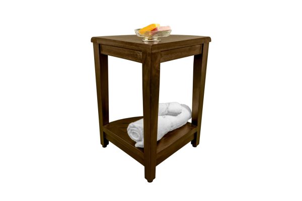 Curvilinear Dark Brown Teak 18" Corner Shower Bench with Shelf - Image 5