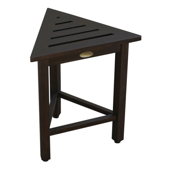 Hotel Dark Teak 18" Triangle Corner Shower Bench or Shelf - Image 2