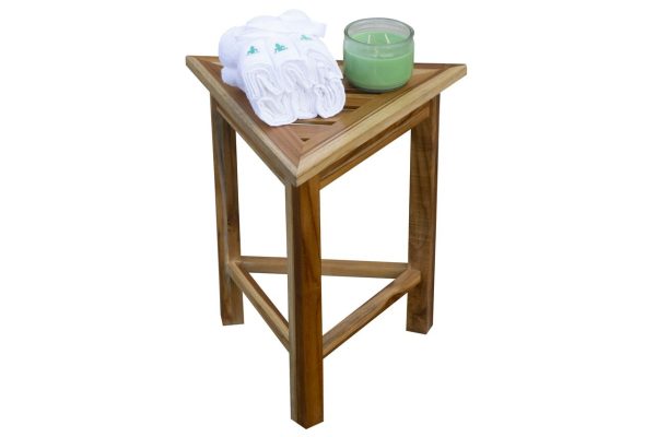 Hotel Natural Teak 18" Triangle Corner Shower Bench or Shelf - Image 2