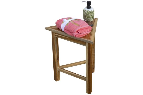 Hotel Natural Teak 18" Triangle Corner Shower Bench or Shelf - Image 3