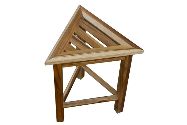 Hotel Natural Teak 18" Triangle Corner Shower Bench or Shelf - Image 4