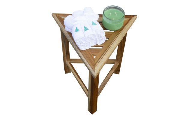 Hotel Natural Teak 18" Triangle Corner Shower Bench or Shelf - Image 5
