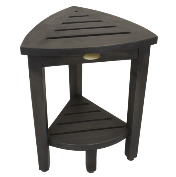 Mod Gray Teak 18" Curvilinear Corner Shower Bench with Shelf - Image 2