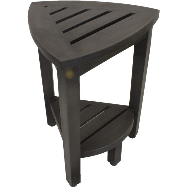Mod Gray Teak 18" Curvilinear Corner Shower Bench with Shelf - Image 3
