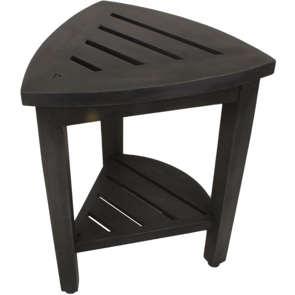 Mod Gray Teak 18" Curvilinear Corner Shower Bench with Shelf - Image 4
