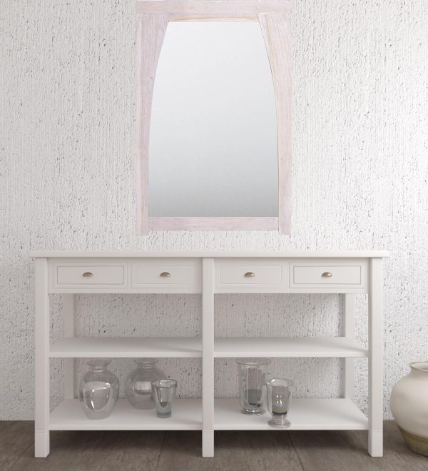 35" White Rectangle Wall Mounted Accent Mirror Wood - Image 5