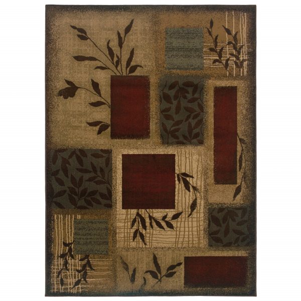 5'x8' Beige and Red Floral Area Rug